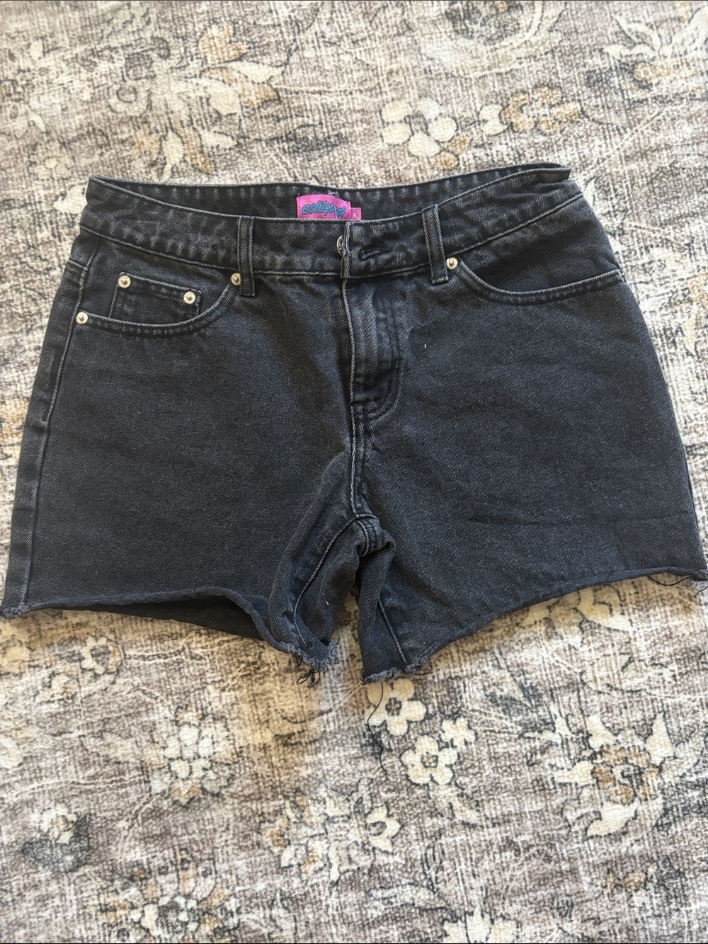 Edikted Black High-Rise Denim Cutoff Shorts
